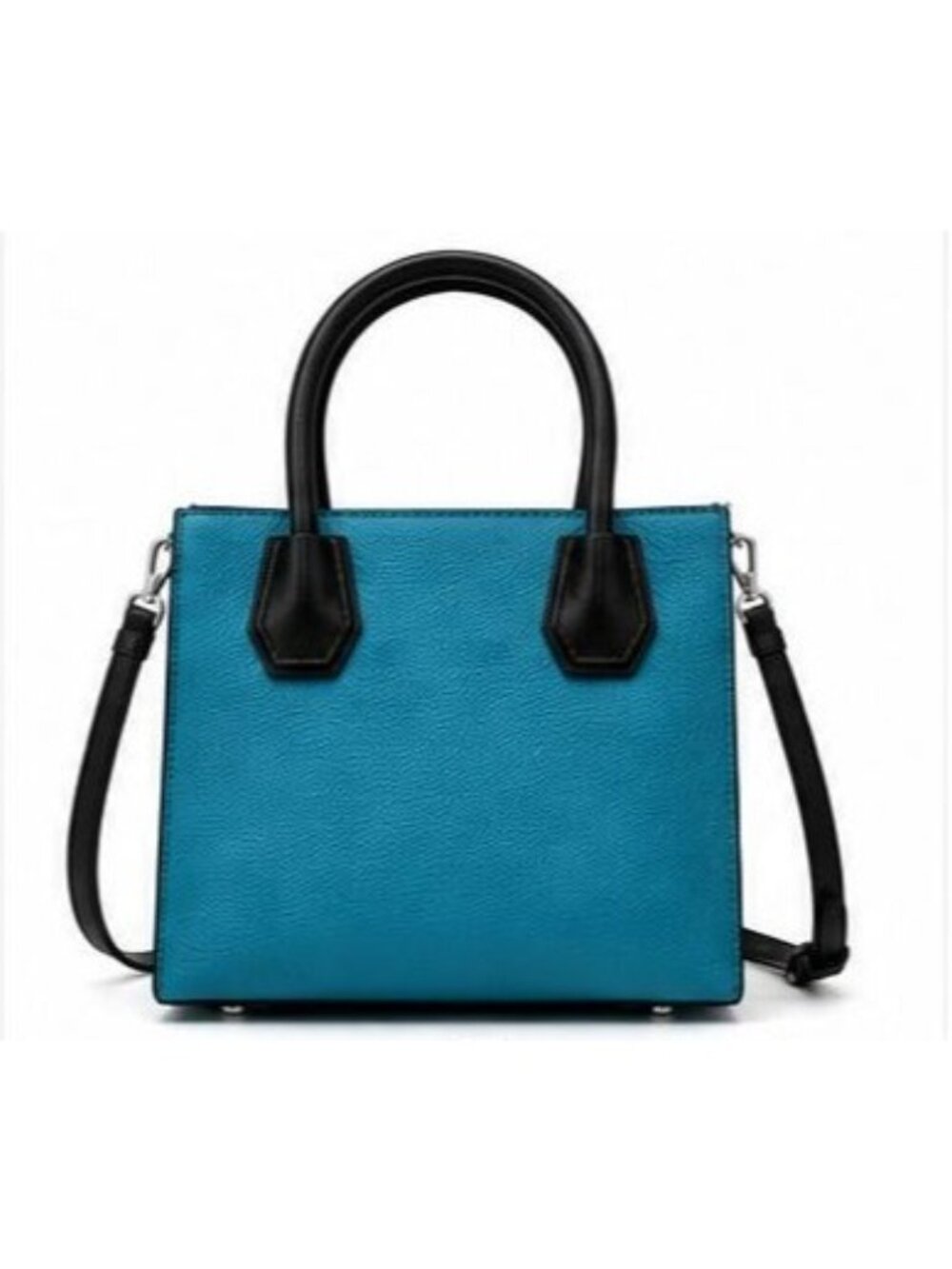 Michael Kors Mercer Small Pebbled Leather Satchel Crossbody Bag Teal White NWT - Picture 3 of 6